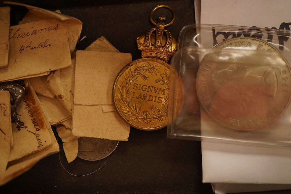 British, World coins and medals, Highlights include Cornwall Penryn volunteers token 1794, good VF, Austrian medal awards, Lyon occupied by Prince Philip of Hesson Homburg small silver medallion, 21 March 1814, Edward II
